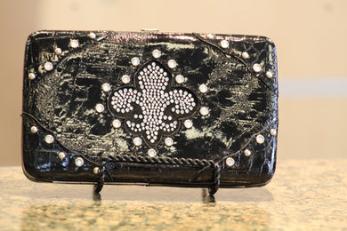 ADO | Embellished Fleur De Lis Clutch Wallet Black - All Decd Out