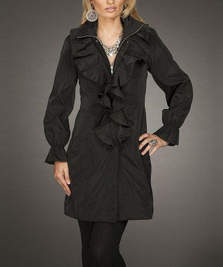Firmiana | Black Zip Up Jacket with Ruffles - All Decd Out