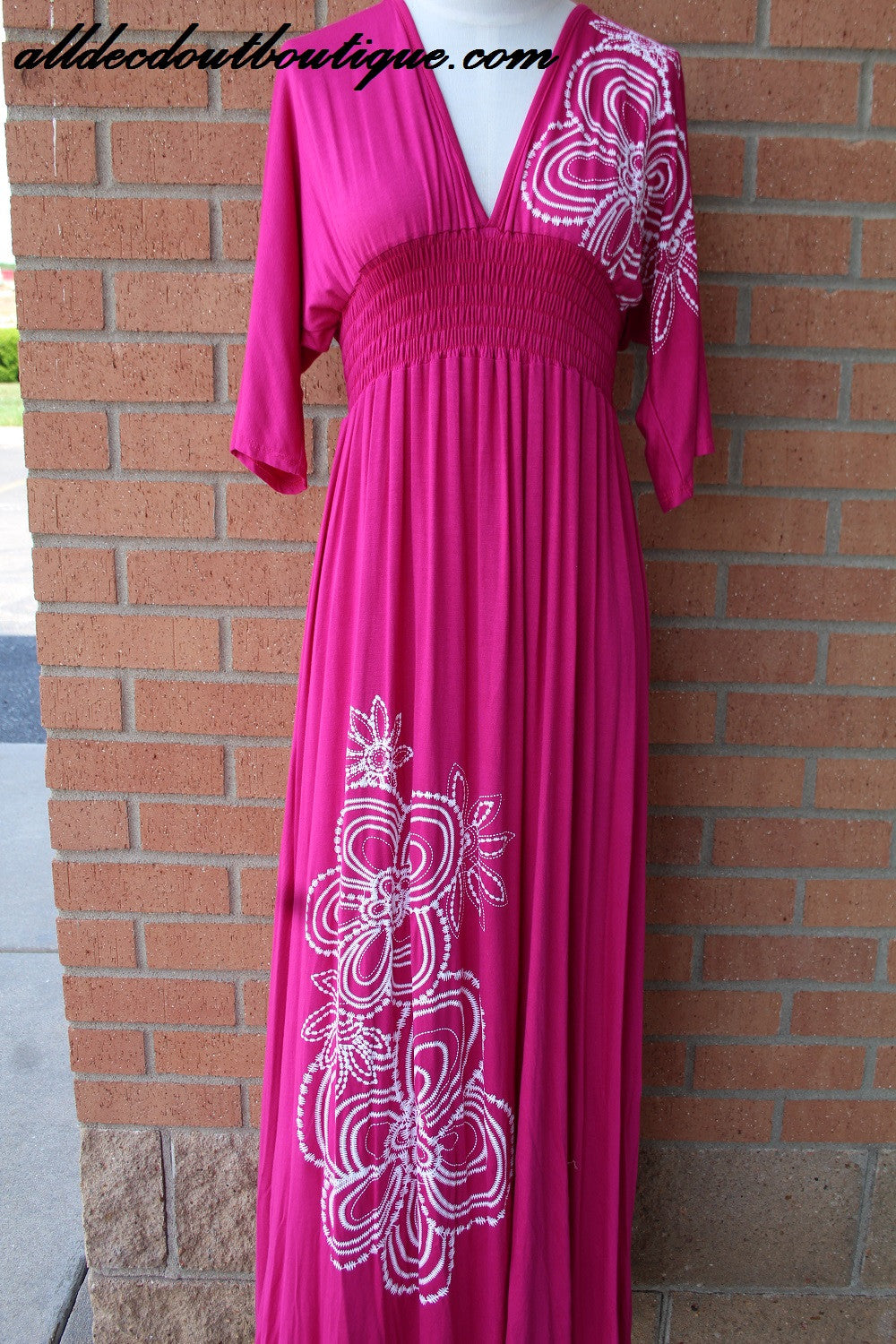 VOLL Long Bright Fuchsia & White Design Maxi Dress | All Dec'd Out Large / Fuchsia VOLL Long Bright Fuchsia & White Design Maxi Dress | All Dec'd Out Large / Fuchsia