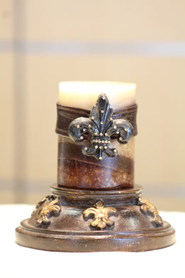 Candle Holder | Fleur De Lis Round Gold