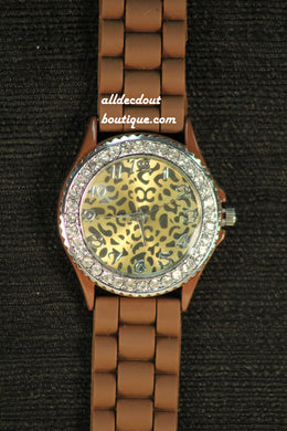 Brown/Gold Jag Print Clear Rhinestones | Silicone Band - All Decd Out