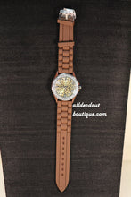 Brown/Gold Jag Print Clear Rhinestones | Silicone Band - All Decd Out