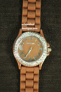 Brown/Brown Clear Rhinestones | Silicone Band - All Decd Out