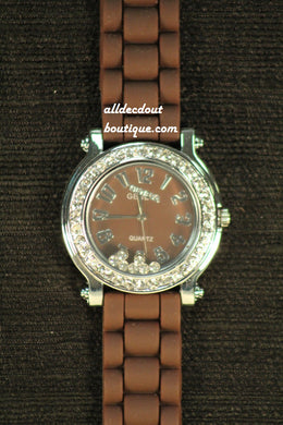 Brown/Brown Clear Floating Rhinestones | Silicone Band - All Decd Out
