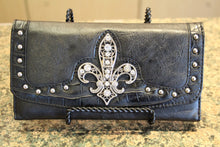 ADO | Embellished Fleur De Lis Trifold Wallet Black - All Decd Out