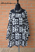 2 Tee Couture | Geometric Print Dress with Flare Sleeve - All Decd Out