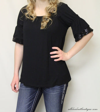 2 Tee Couture | Top with Glitter Sleeves Black - All Decd Out