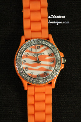 Orange Rhinestones Zebra Print | Silicone Band - All Decd Out