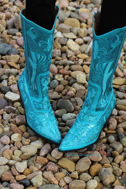 Helen's Heart | Full Embellished Sequin Turquoise Boot