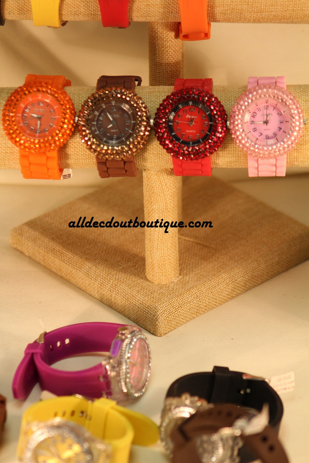 Orange/Orange Orange Rhinestones Silicone Band | All Decd Out