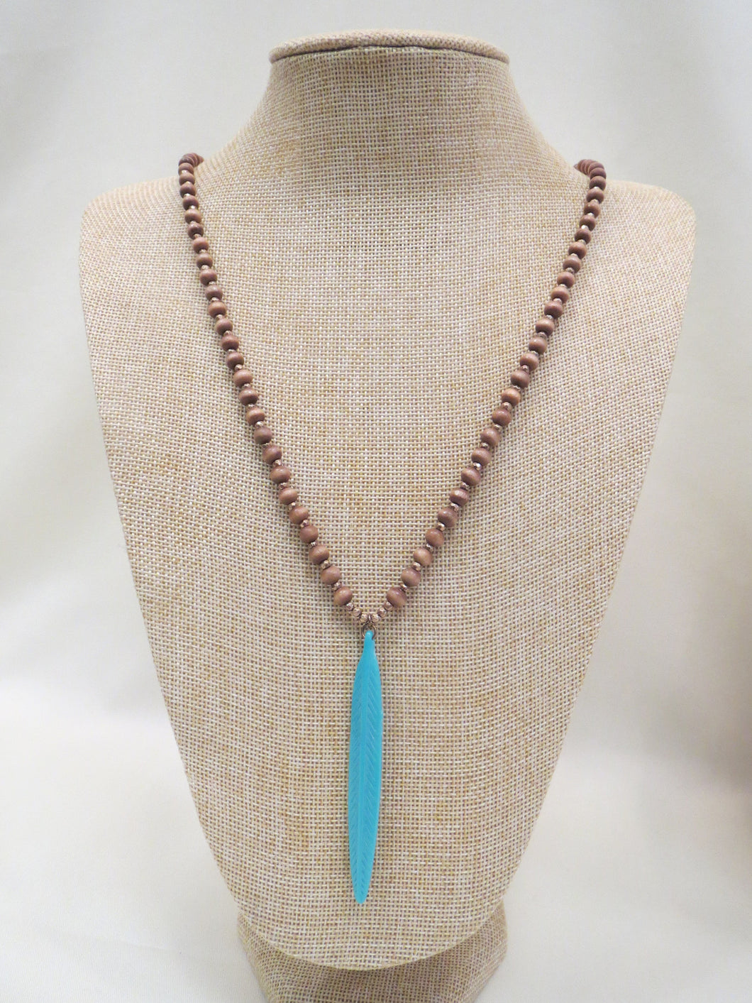 ADO Turquoise Feather Pendant Wood Bead Necklace | All Dec'd Out