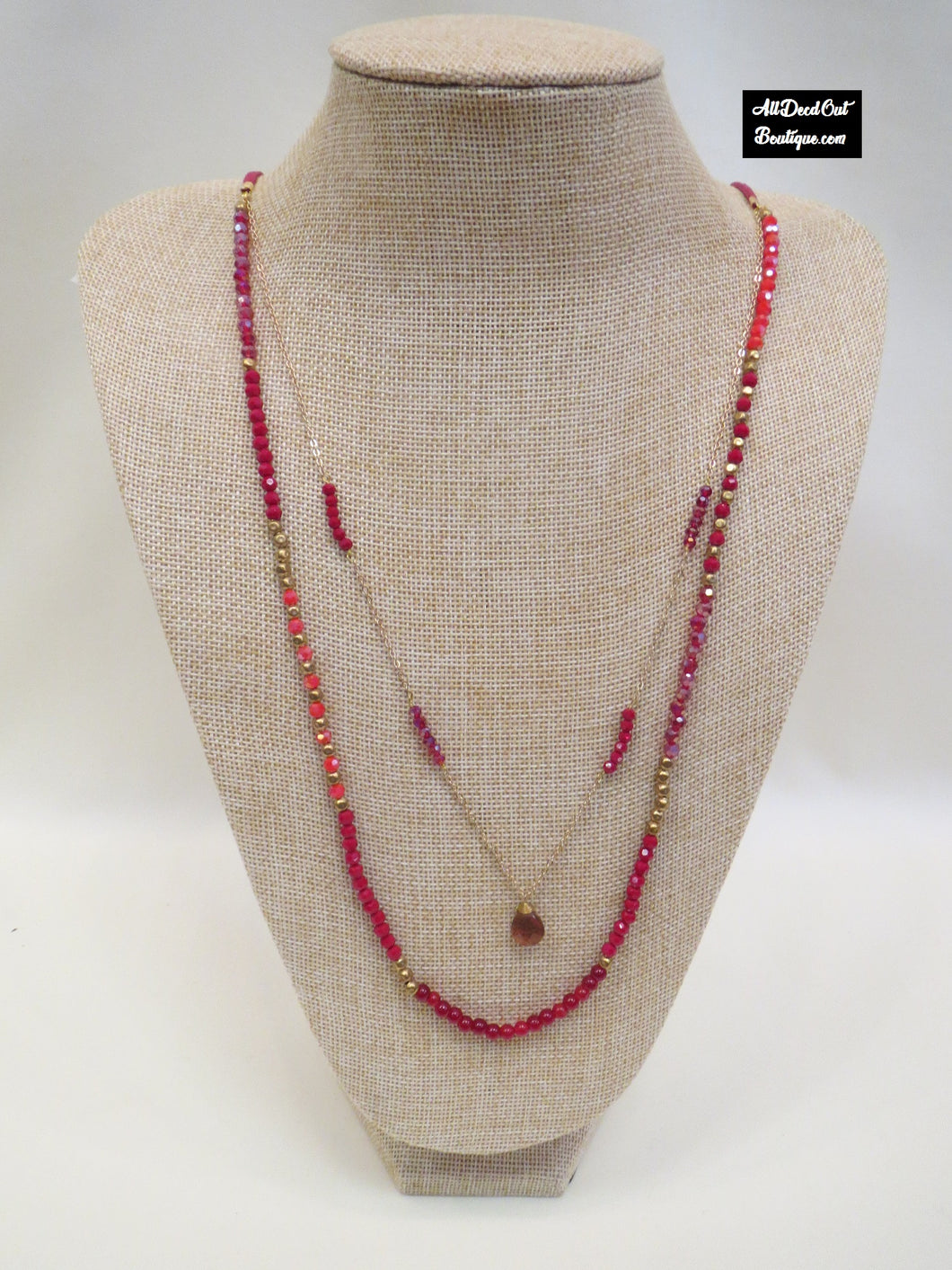 ADO | 2 Layer Red & Gold Necklace on Cord - All Decd Out
