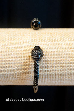 ADO | Black Cable Wire Cuff Bracelet with Embellished Crystal Knobs - All Decd Out
