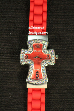 Red/Red Cross Clear Rhinestones | Silicone Band - All Decd Out