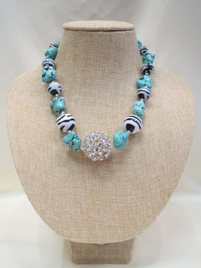 ADO | Zebra & Turquoise Beaded Necklace
