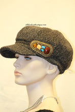 Newsboy Hat | Charcoal with Left Side of Hat Grouping of Stones and Crystals