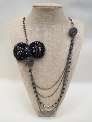 ADO | Charcoal & Iridescent Necklace with Bow - All Decd Out