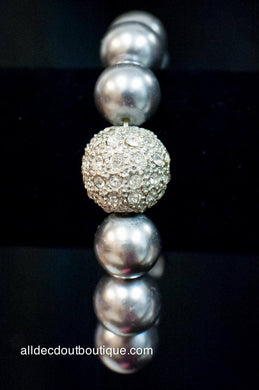 ADO | Gray Beaded Stretch Bracelet with Crystal Ball - All Decd Out