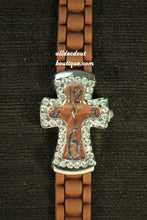 Brown/Brown Cross Clear Rhinestones | Silicone Band - All Decd Out
