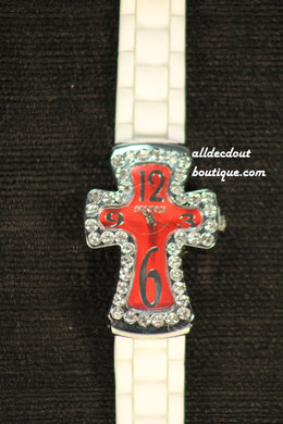 White/Red Cross Clear Rhinestones | Silicone Band - All Decd Out