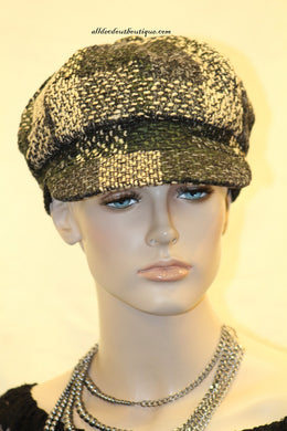 Newsboy Round Top Hat | Knit Green, Cream, and Blue