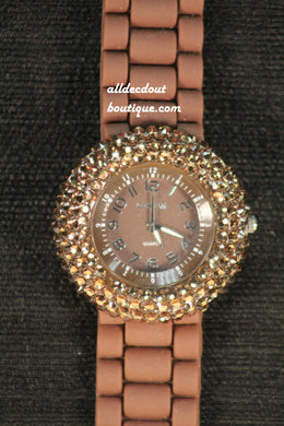 Brown/Brown, Brown Rhinestones | Silicone Band - All Decd Out