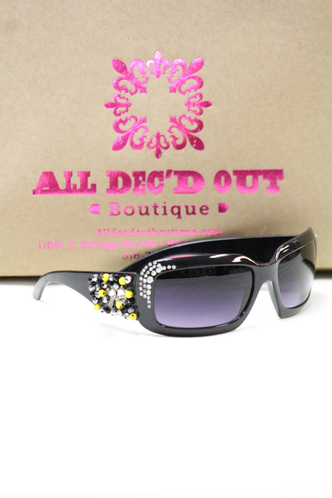 ADO | Customized Sunglasses Black with Yellow Beads & Silver Cross - All Decd Out