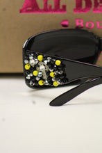 ADO | Customized Sunglasses Black with Yellow Beads & Silver Cross - All Decd Out