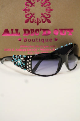ADO | Customized Sunglasses Black with Turquoise Cross & Bling - All Decd Out