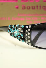 ADO | Customized Sunglasses Black with Turquoise Cross & Bling - All Decd Out