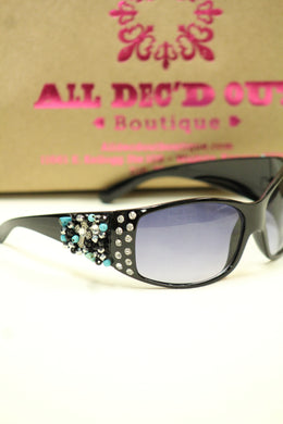 ADO | Customized Sunglasses Black with Turquoise Beads & Silver Cross - All Decd Out