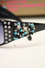 ADO | Customized Sunglasses Black with Turquoise Beads & Silver Cross - All Decd Out