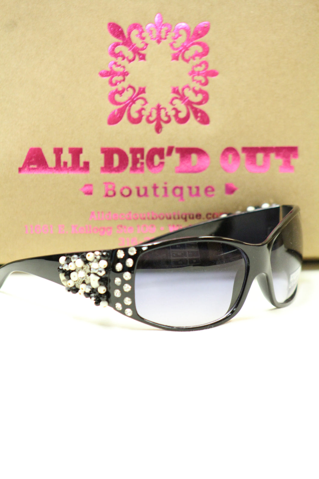 ADO | Customized Sunglasses Black with Silver Cross & Bling - All Decd Out