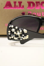 ADO | Customized Sunglasses Black with Silver Cross & Bling - All Decd Out