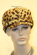 Newsboy Round Top Hat | Leopard Print with Black Pendant Clear Rhinestones