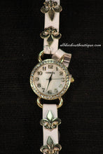 White/White Fleur de Lis | Leather Band w/ Button Clasp