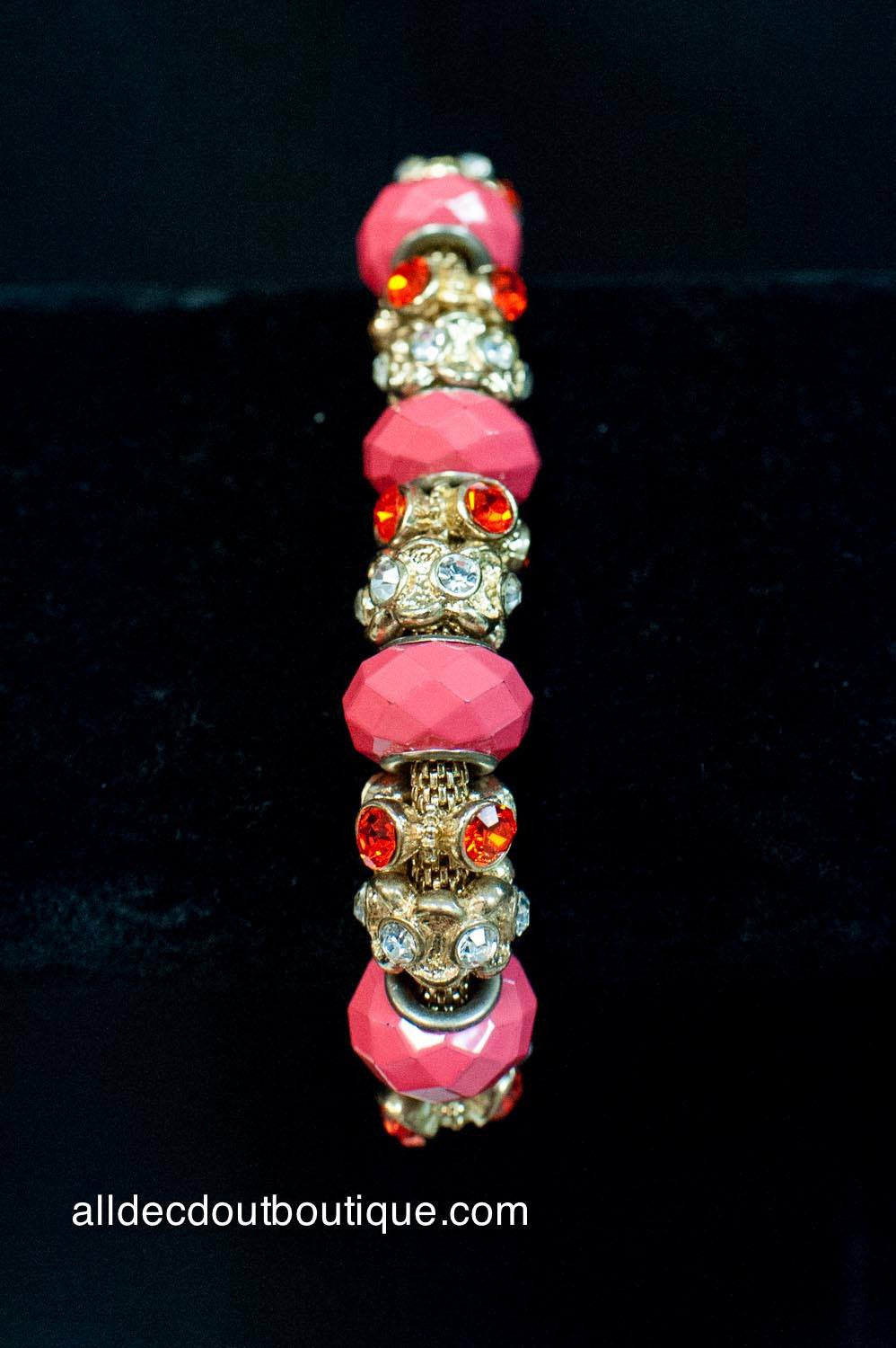 ADO | Gold Stretch Bracelet with Hot Pink Beads - All Decd Out