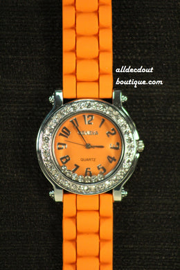 Orange/Orange Floating Rhinestones | Silicone Band - All Decd Out
