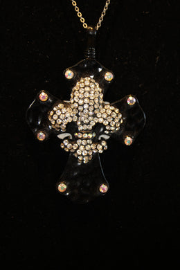 ADO | Black Embellished Cross with Fleur De Lis - All Decd Out