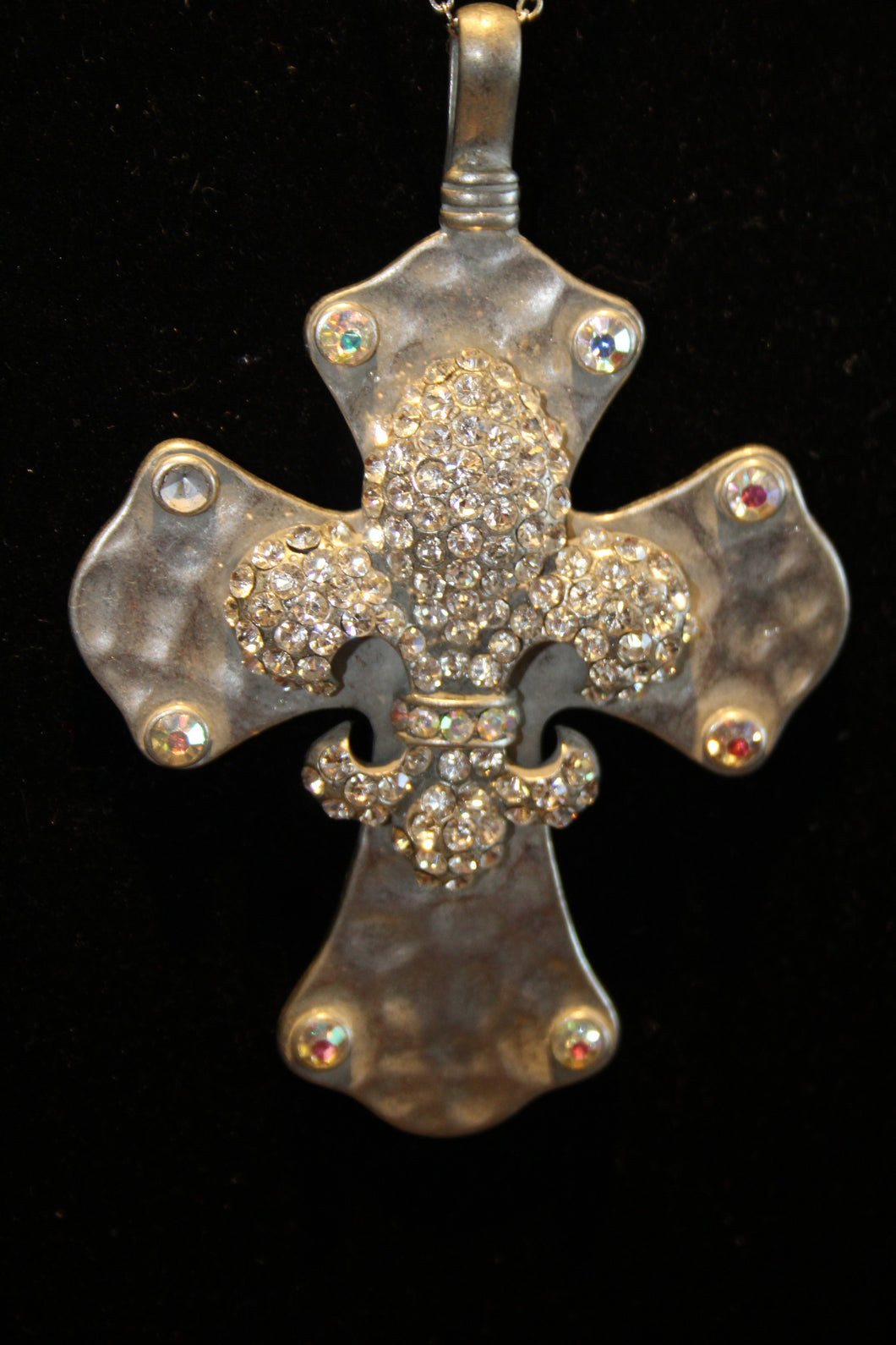 ADO | Cross with Fleur De Lis Embellished Silver - All Decd Out