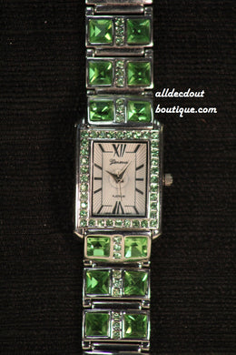 Large/Small Green Rhinestones | Metal Band W/Clasp - All Decd Out
