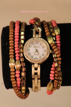 Gold/White Brown & Pink w/ Crystal | Metal Band w/ Clasp