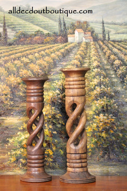 Pillar Candle Holders | Wooden Spiral - All Decd Out