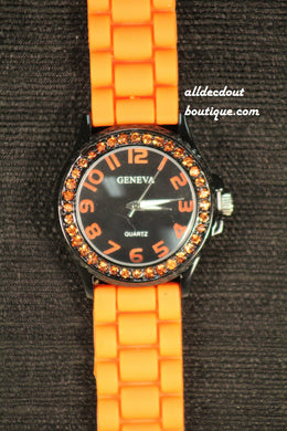 Orange/Black Orange Rhinestones | Silicone Band - All Decd Out