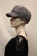 Newsboy Round Top Hat | Knit Black and White with Silver Stitching 