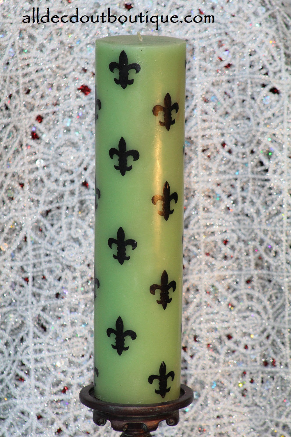 Pillar Candle Fleur De Lis Green Decor Candle