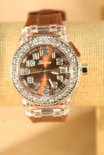 Brown, Clear Crystals Light Up Large Face | Silicone Band with Clasp