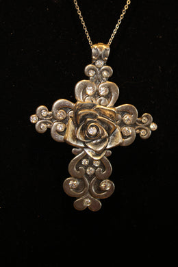 ADO | Engraved Cross with Rose Center & Crystals - All Decd Out