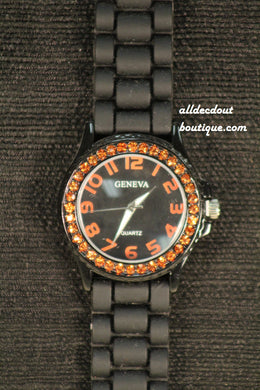 Black/Black Orange Rhinestones | Silicone Band - All Decd Out