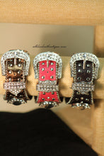 Brown/White Silver Studs & Clear Rhinestones Leather Band with Buckle Clasp
